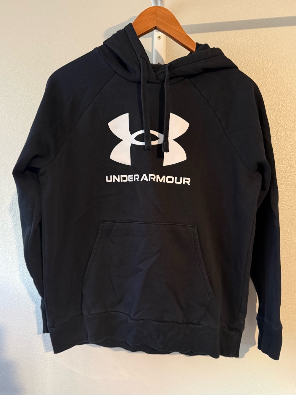 Under Armour Black Pullover Hoodie with White Logo Print